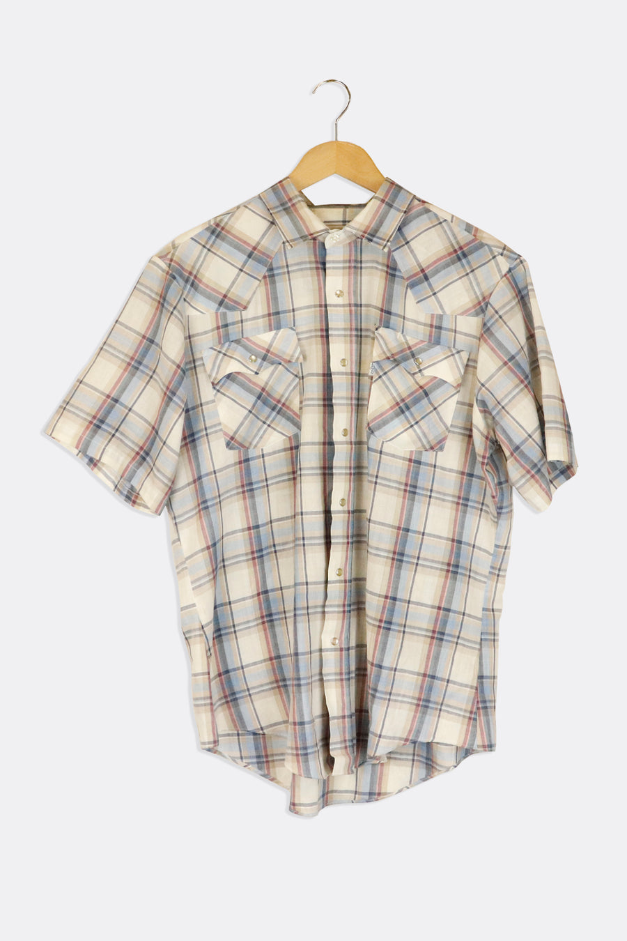 Vintage Levis Plaid Collared Button Up T Shirt Sz L