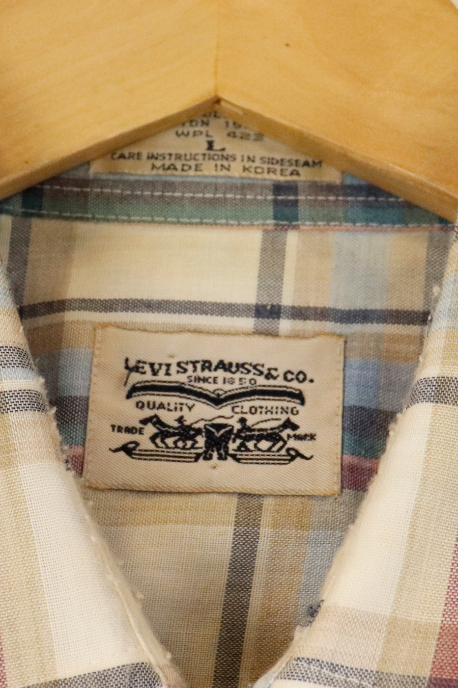 Vintage Levis Plaid Collared Button Up T Shirt Sz L