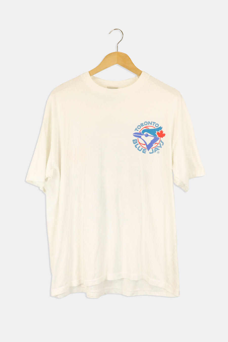 Vintage 1992 MLB Toronto Blue Jays Simple Logo On Front Pattern On Back T Shirt