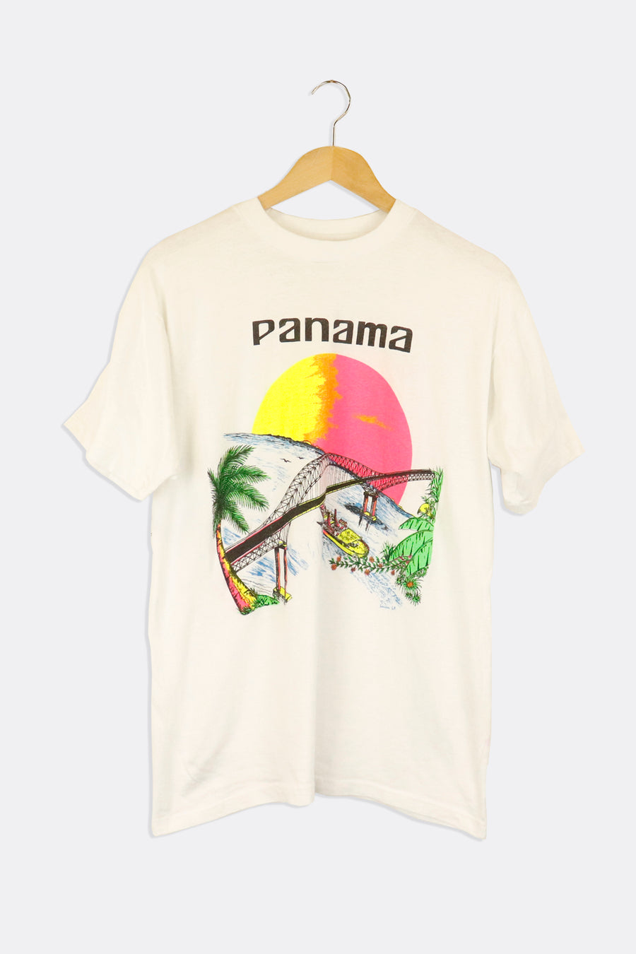 Vintage Panama Bridge Graphic And Sunset Vinyl T Shirt Sz XL