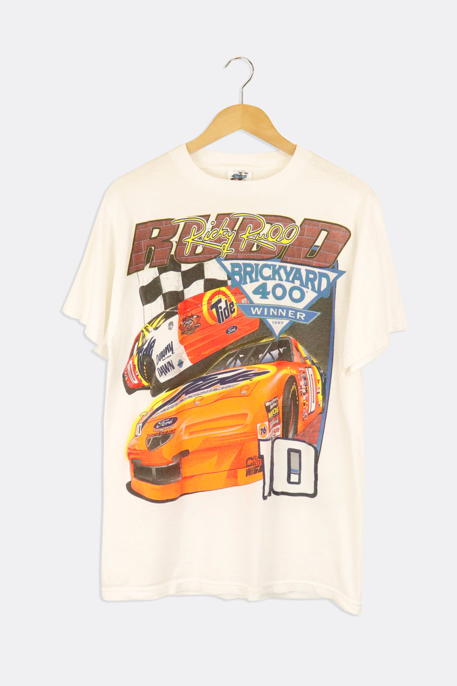 Vintage 1997 Ricky Rull Brickyard 400 Tide Sponsor Graphic T Shirt Sz M