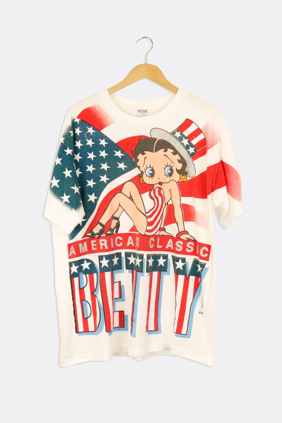 Vintage 1995 American Classic Betty Boop Sparkly Lettering USA Flag Graphic T Shirt Sz XL