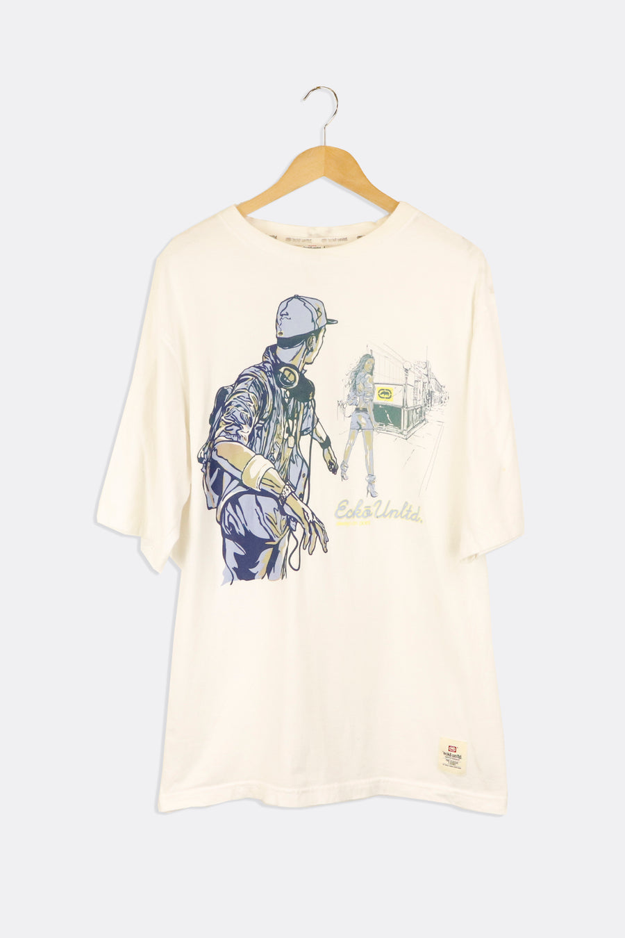 Vintage ECKO Unltd Man Looking At Woman Mono-coloured Graphic T Shirt Sz L