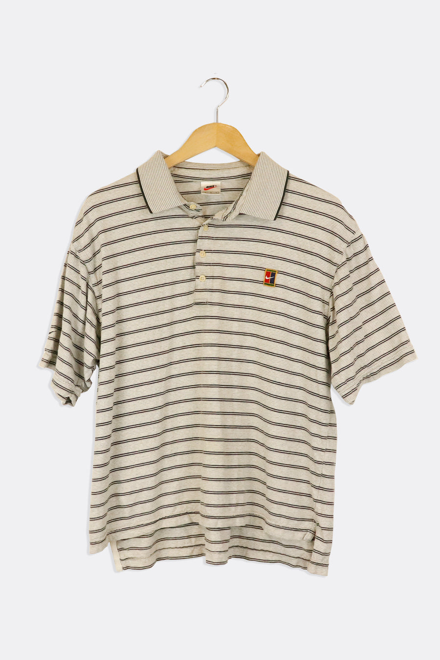 Vintage Nike Striped Collared Embroidered T Shirt Sz M