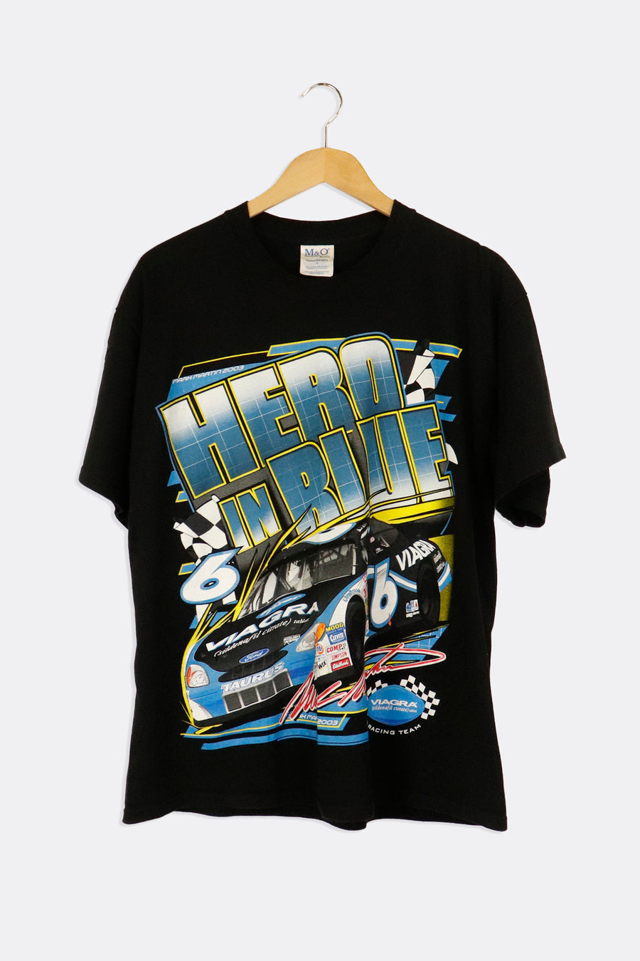 Vintage 2003 Nascar Mark Martin Hero In Blue Sponsorship Graphic T Shirt Sz L