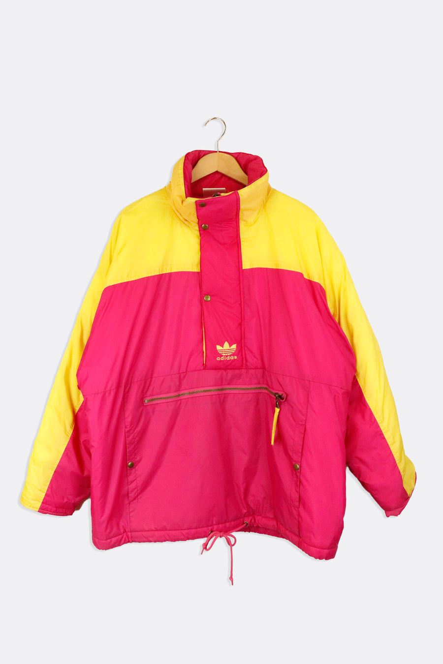Vintage Adidas Quarter Zip Pink And Yellow Colour Block Puff Jacket