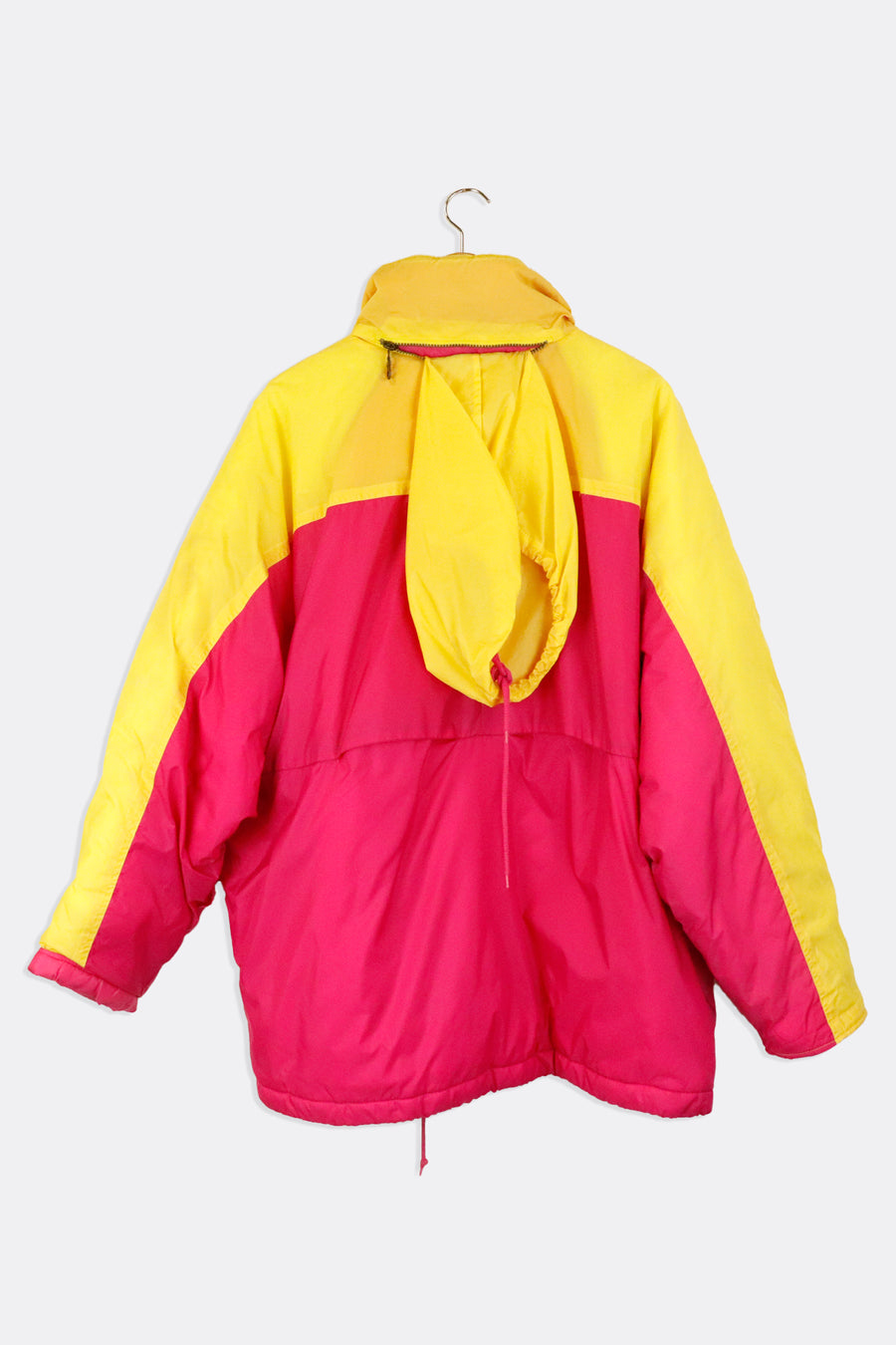 Vintage Adidas Quarter Zip Pink And Yellow Colour Block Puff Jacket