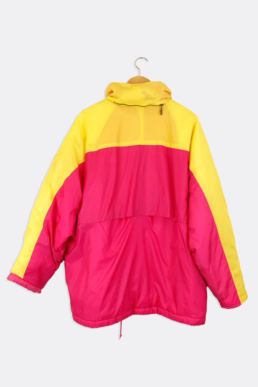 Vintage Adidas Quarter Zip Pink And Yellow Colour Block Puff Jacket