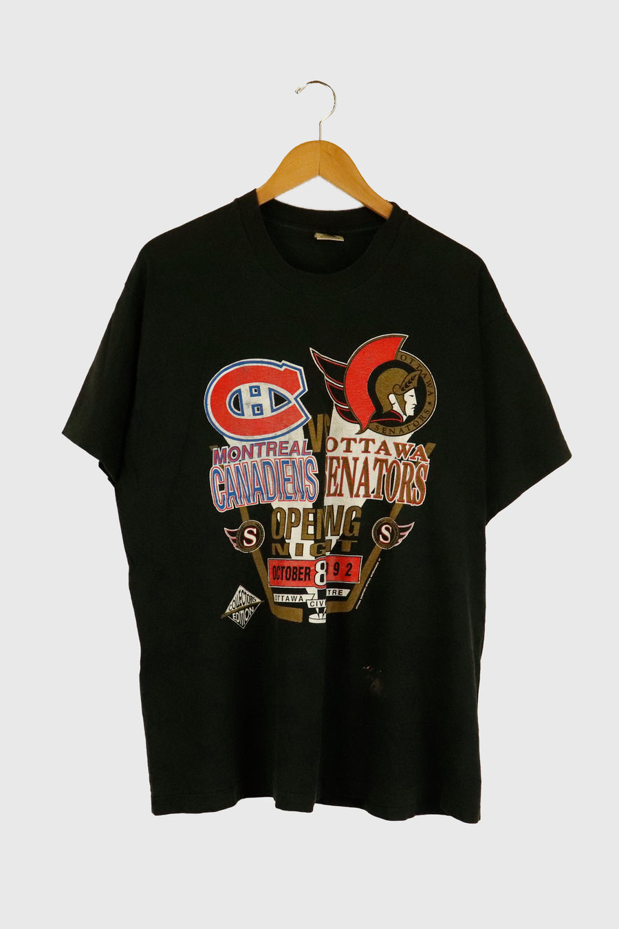 Vintage 1992 NHL Montreal Canadiens Vs Ottowa Senators Graphic T Shirt Sz XL