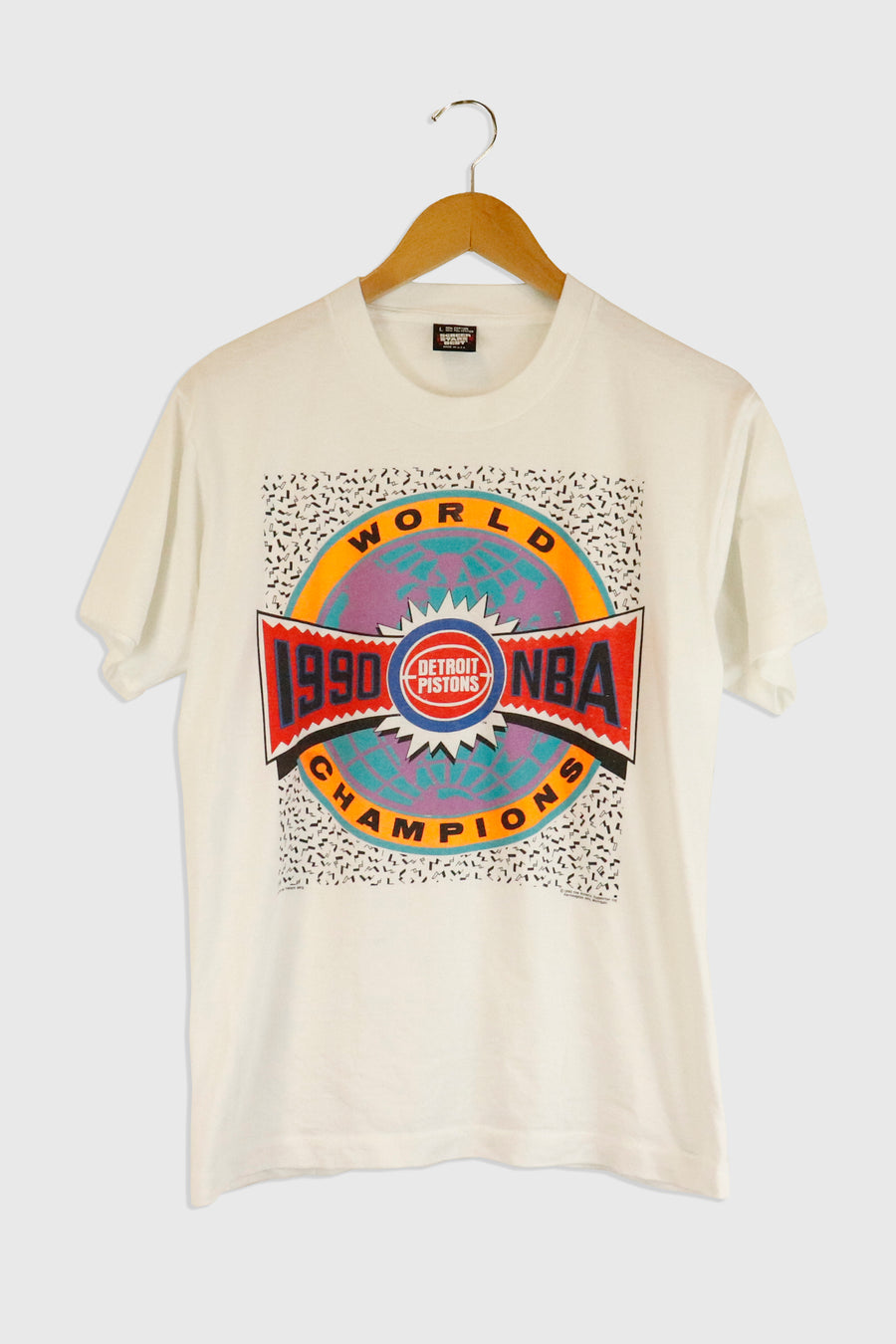 Vintage 1990 Detroit Pistons Neon Champs T Shirt Sz L
