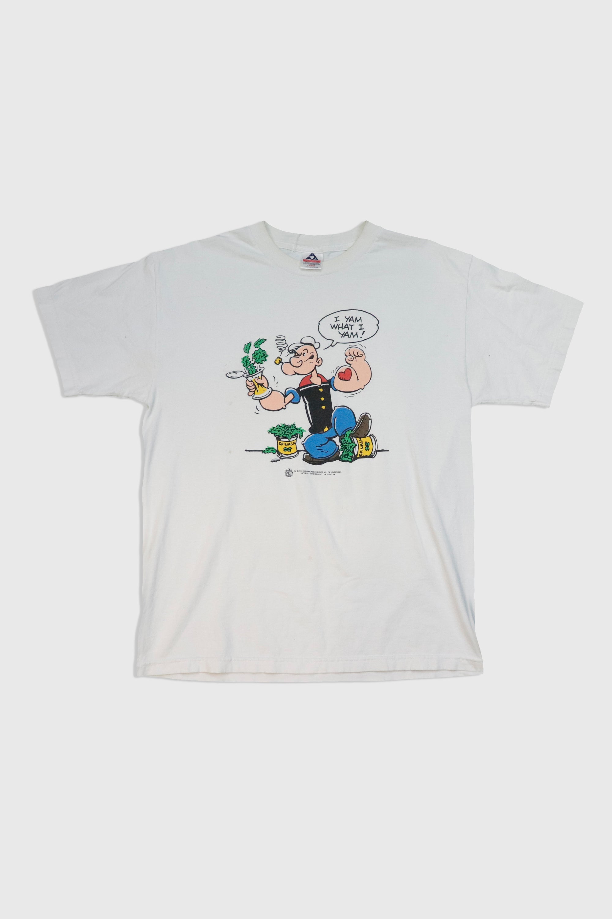 T-shirt Vintage 1993 Popeye 'I Yam What I Yam!' - Taille XL - État Parfait - Coton