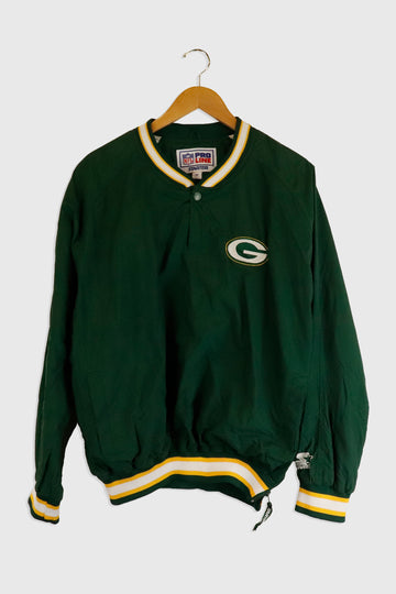 Vintage NFL Green Bay Packers Quarter Button Up Side Zip Pullover Jacket Sz M