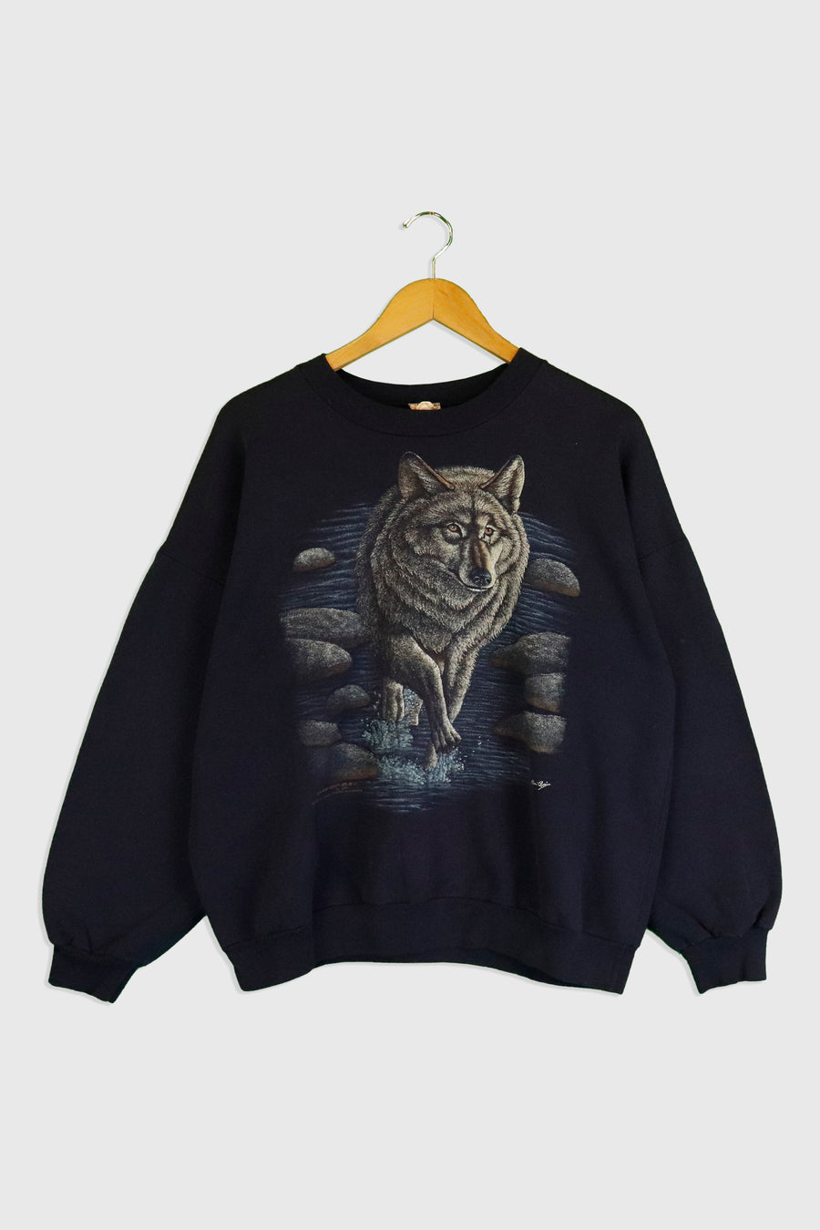Vintage Canada Wolf In River Crewneck Sweatshirt Sz L