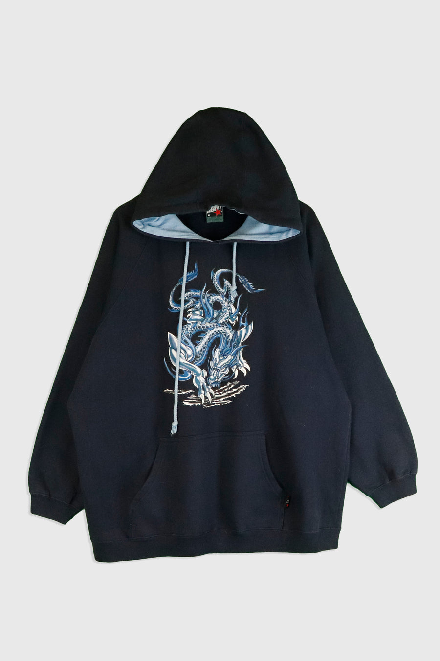 Vintage Front And Back Glitter Vinyl Dragon Cartoon Hooded Sweatshirt Sz XL