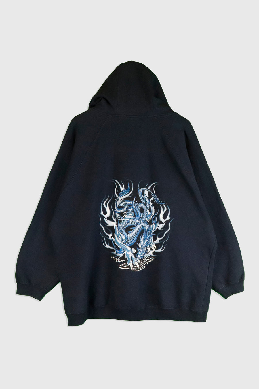Vintage Front And Back Glitter Vinyl Dragon Cartoon Hooded Sweatshirt Sz XL