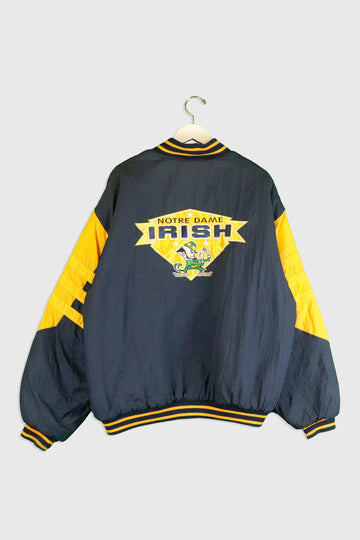 Vintage NCAA Notre Dame Irish Logo 7 Button Up Thick Bomber Jacket Sz XL