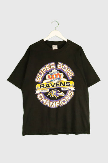 Vintage 2001 NFL Baltimore Ravens Super Bowl Champions Vinyl T Shirt Sz XL