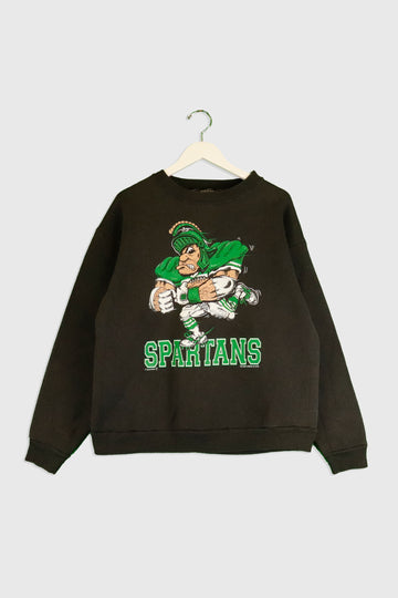 Vintage NCAA Michigan State Spartans Cartoon Mascot Vinyl Sweatshirt Sz XL