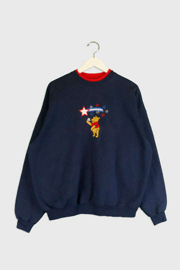 Vintage Disney Winnie The Pooh Holding Stars Glittery Embroidered Sweatshirt Sz XL