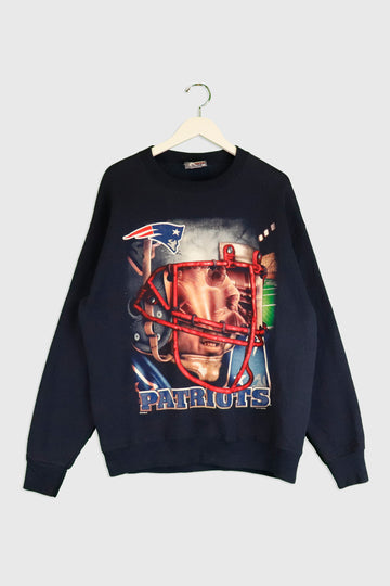 Vintage 1996 NFL New England Patriots Player In Helmet Portrait Vinyl Sweatshirt Sz L