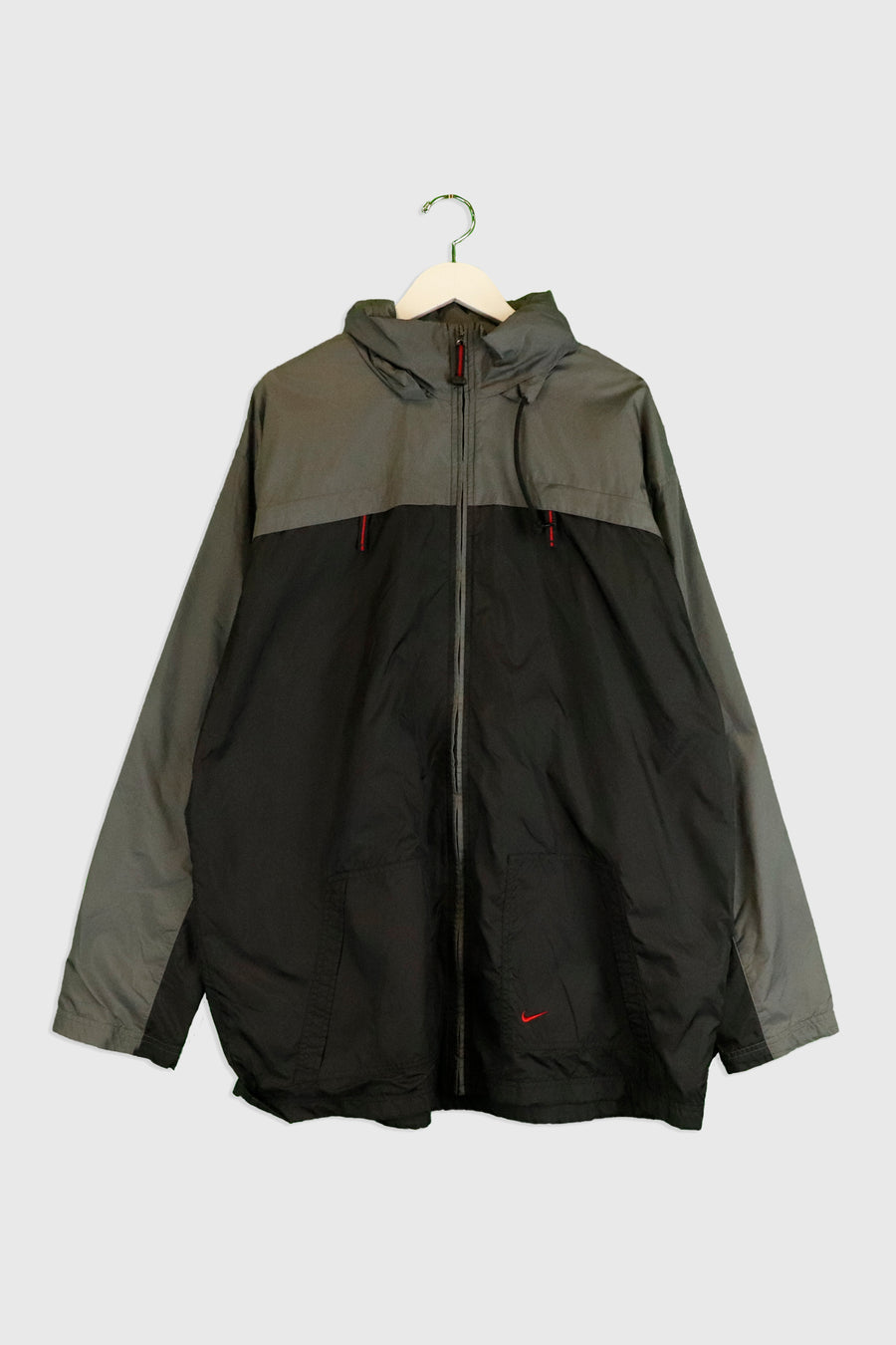 Vintage Nike Full Zip Grey And Black Colour Block Small Swoosh Jacket Sz 2XL