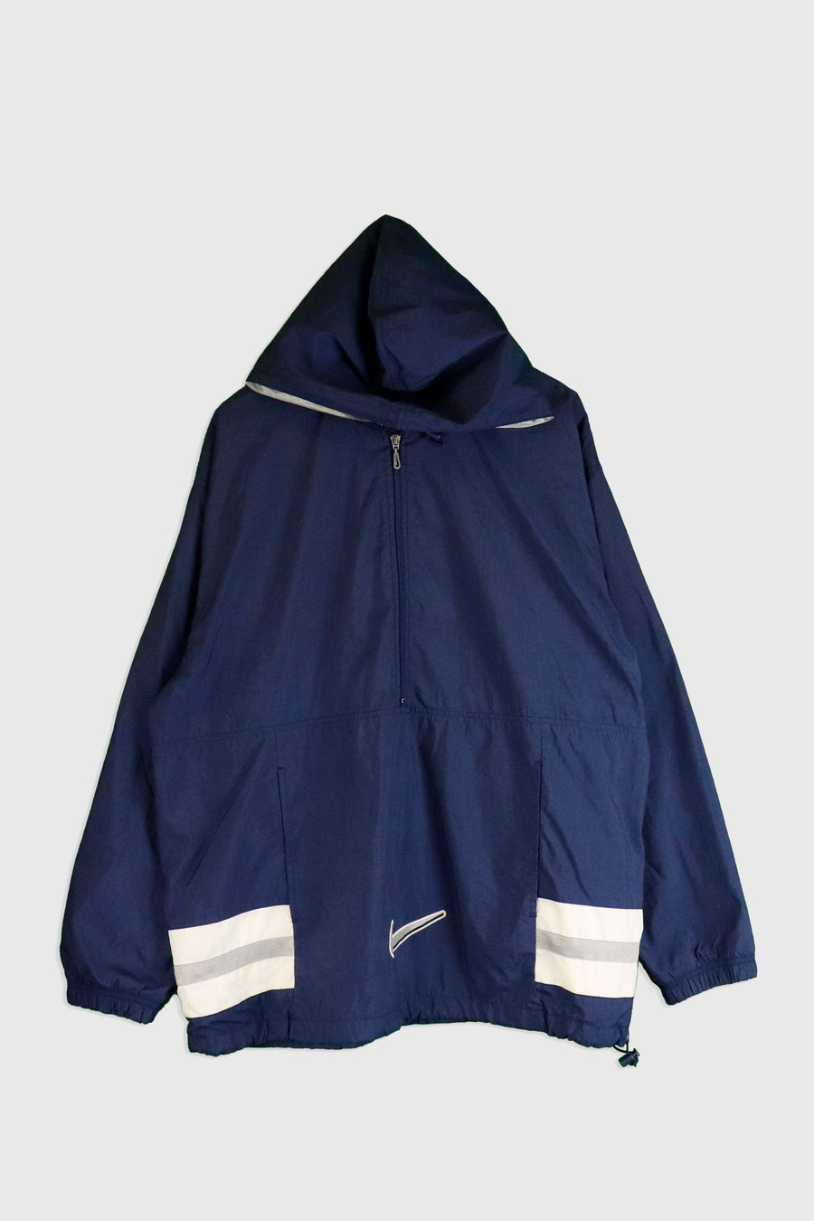 Vintage Nike Full Zip Large Swoosh On Back Striped Hooded Rain jacket Sz L