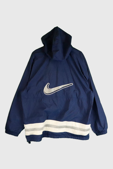 Vintage Nike Full Zip Large Swoosh On Back Striped Hooded Rain jacket Sz L
