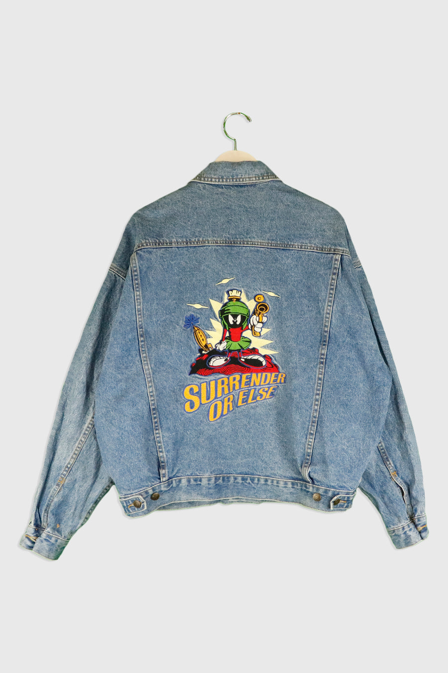 Vintage 1995 Looney Tunes Marvin Embroidered Denim Jacket Sz L