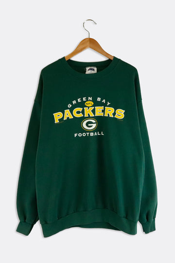 Vintage 2001 NFL Greenbay Packers Yellow Lettering Football Graphic Sweatshirt Sz XL