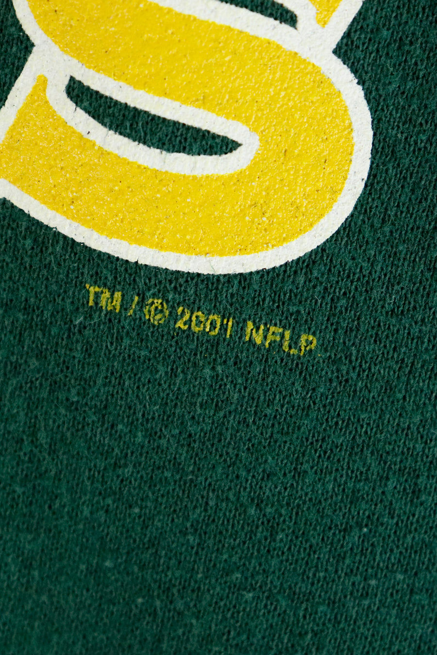 Vintage 2001 NFL Greenbay Packers Yellow Lettering Football Graphic Sweatshirt Sz XL