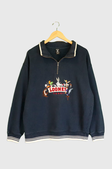 Vintage Looney Tunes  And Friends Quarter Zip Sweatshirt Sz L