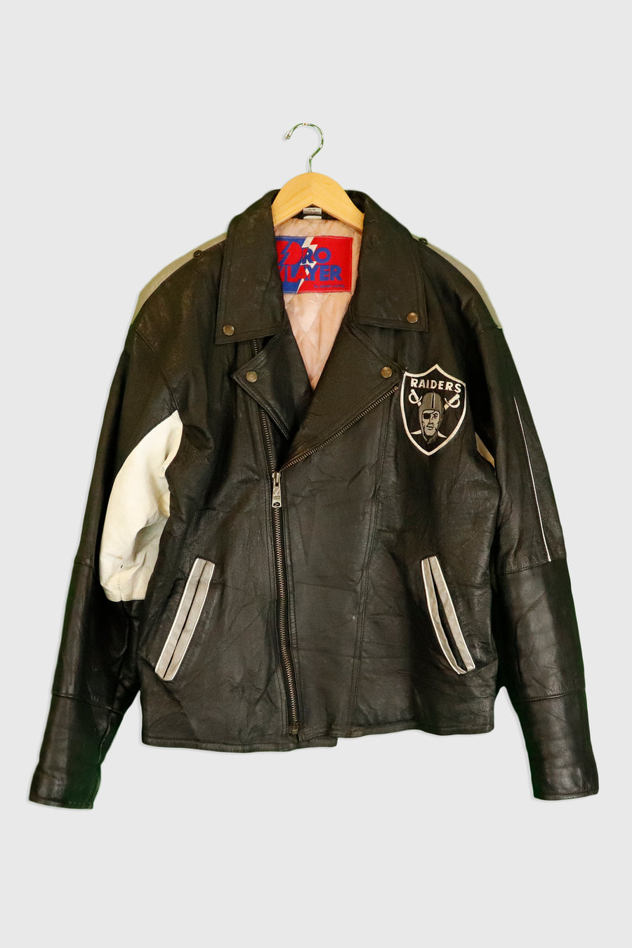 Vintage NFL Raiders Leather Motorcycle Jacket Sz M