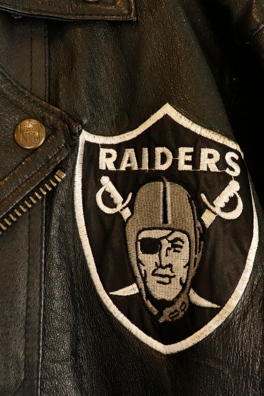 Vintage NFL Raiders Leather Motorcycle Jacket Sz M