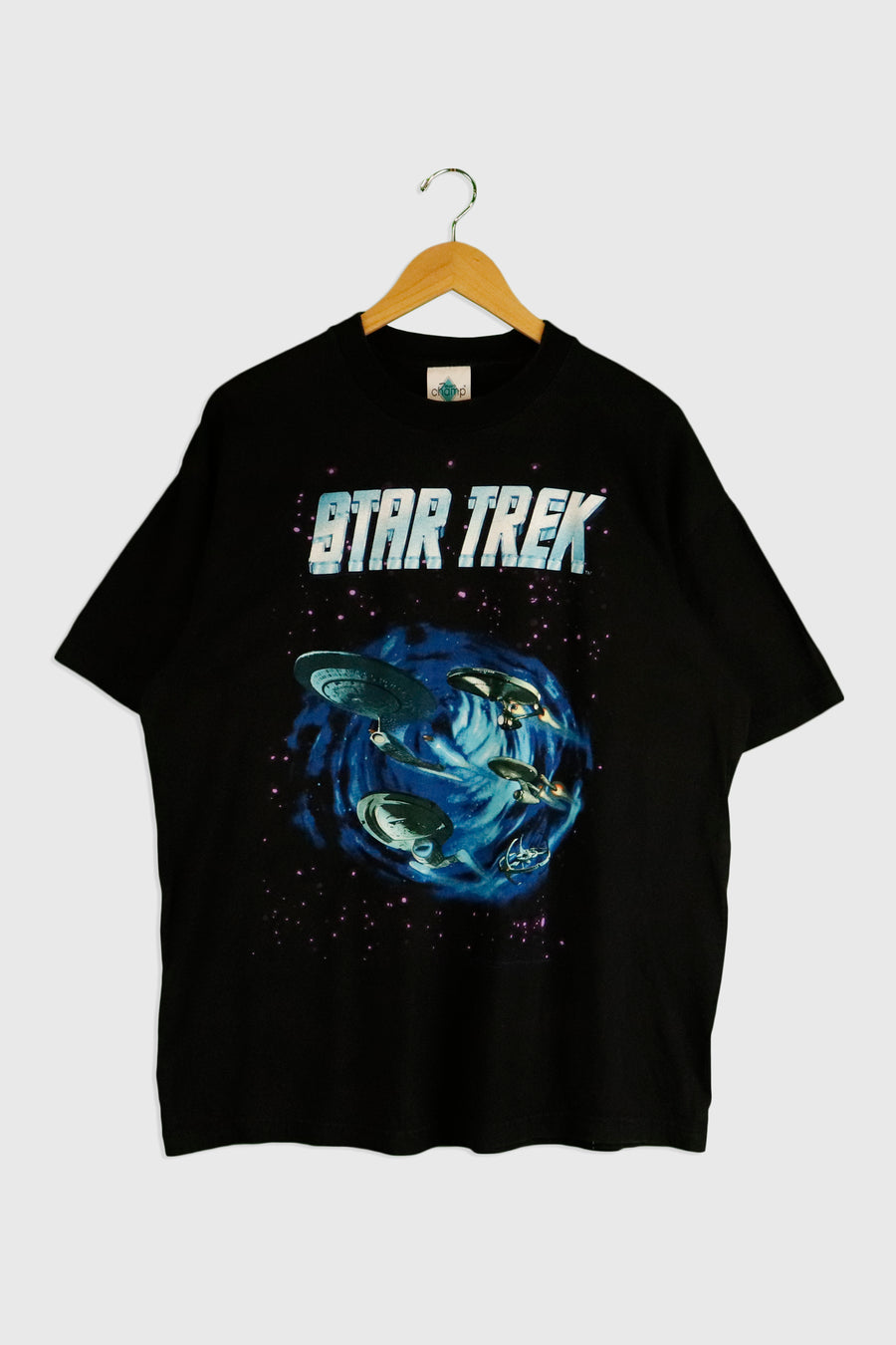 Vintage 1998 Star Trek Vinyl Spaceship Image T Shirt Sz XL