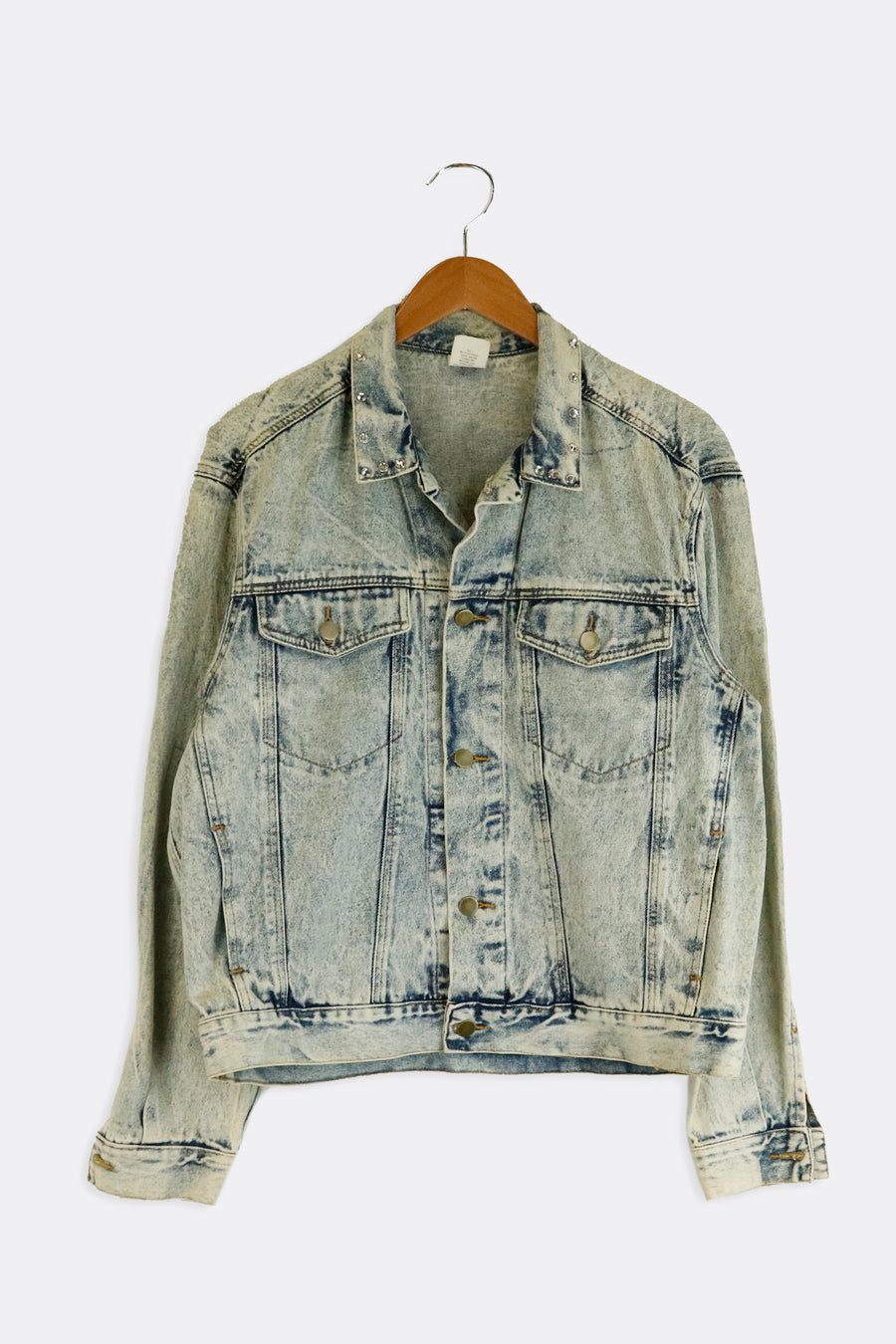 Vintage Acid Wash New York Studded Collar Denim Jacket Sz L