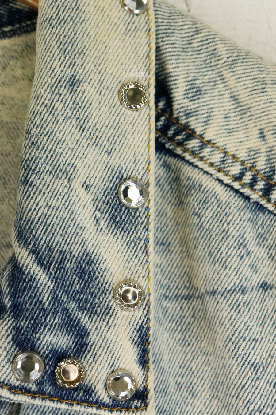 Vintage Acid Wash New York Studded Collar Denim Jacket Sz L