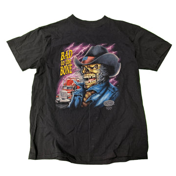 Vintage 3D Emblem Bad to the Bone Trucker Graphic T-Shirt Size Large 90s FAIF.CA 