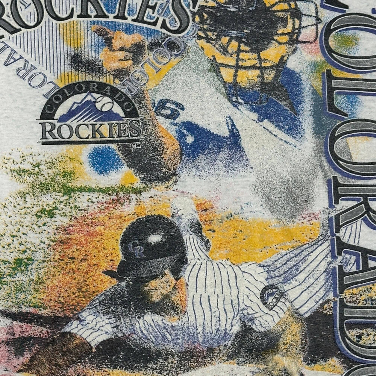 Vintage Colorado Rockies Graphic Baseball T-Shirt Size L Bulletin AOP FAIF.CA 
