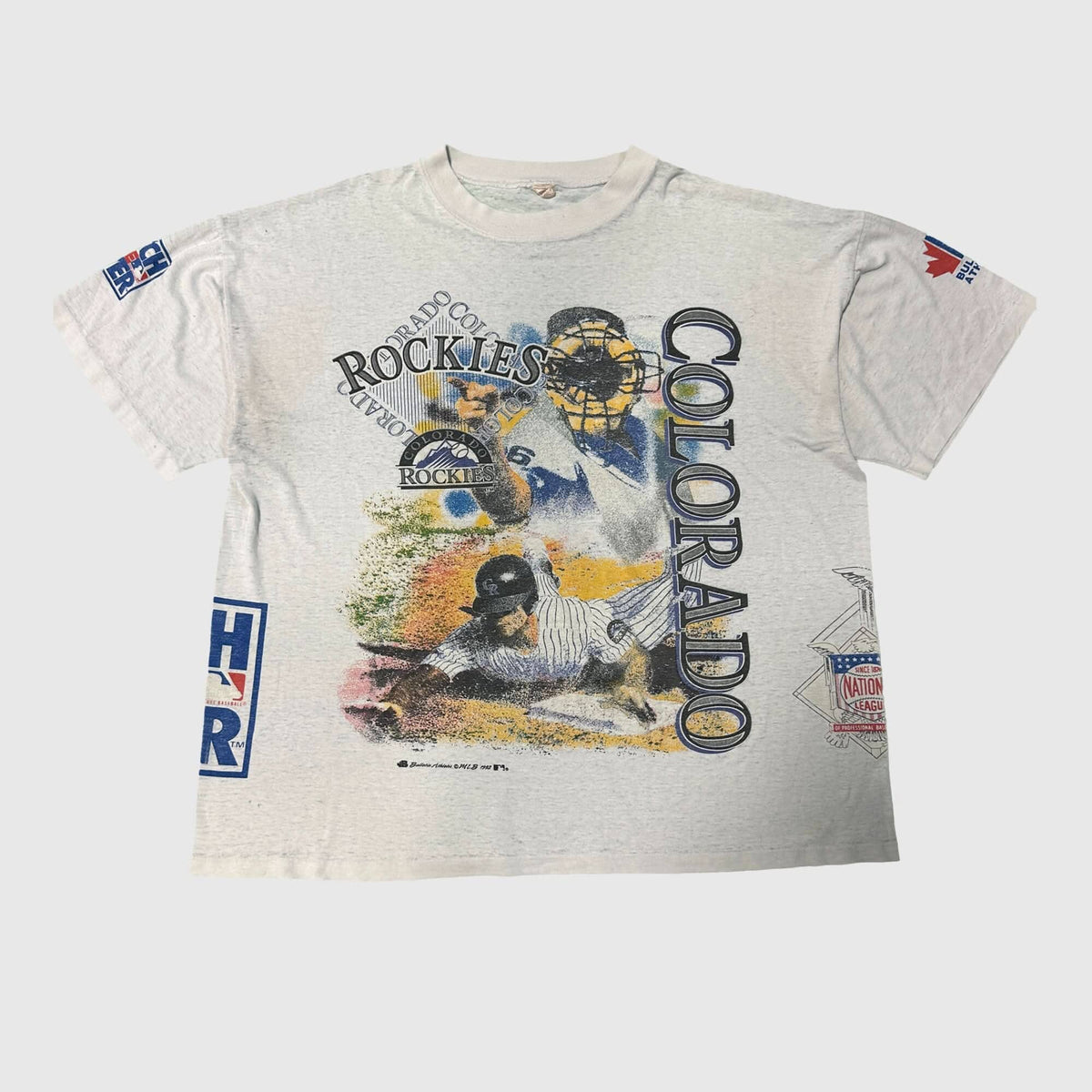 Vintage Colorado Rockies Graphic Baseball T-Shirt Size L Bulletin AOP FAIF.CA 