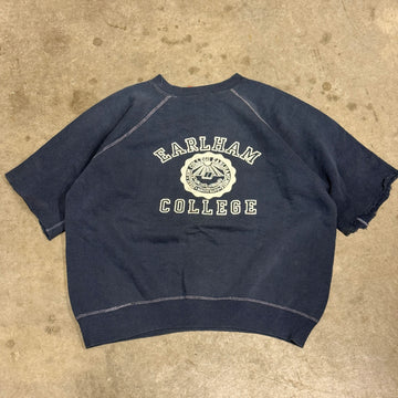 Vintage Earlham 50s College Distressed Navy Short Sleeve Sweatshirt Size L RARE FAIF.CA 