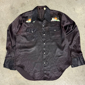 Vintage Embroidered Mountain Scene Western Shirt Size L Jizz Ind FAIF.CA 