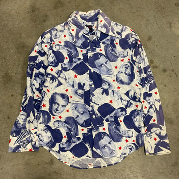 Vintage Expressions by Campus Hollywood Faces Print Button-Up Shirt Size M FAIF.CA 