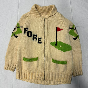 Vintage Hand Knit Golf Motif Cowichan Sweater Size M FAIF.CA 
