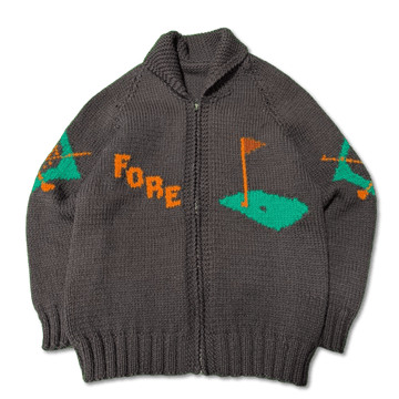 Vintage Hand Knit Golf Motif Curling Sweater Size Large Cowichan 60s FAIF.CA 