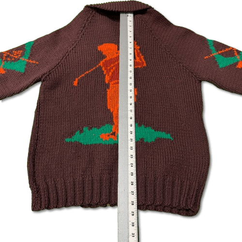 Vintage Hand Knit Golf Motif Curling Sweater Size Large Cowichan 60s FAIF.CA 