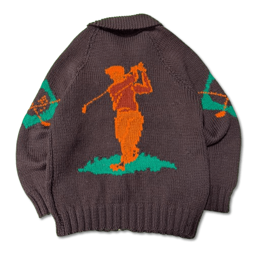 Vintage Hand Knit Golf Motif Curling Sweater Size Large Cowichan 60s FAIF.CA 