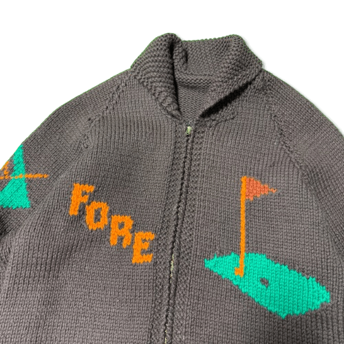 Vintage Hand Knit Golf Motif Curling Sweater Size Large Cowichan 60s FAIF.CA 