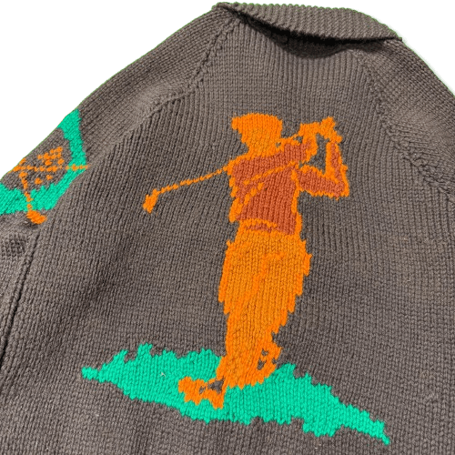 Vintage Hand Knit Golf Motif Curling Sweater Size Large Cowichan 60s FAIF.CA 
