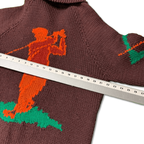 Vintage Hand Knit Golf Motif Curling Sweater Size Large Cowichan 60s FAIF.CA 