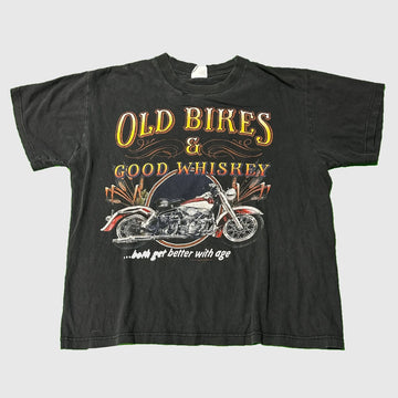 Vintage Harley Davidson Old Bikes & Good Whiskey Graphic T-Shirt Size L FAIF.CA 